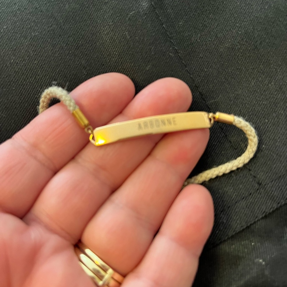 Arbonne Gold Bar Bracelet with Tan Cord
